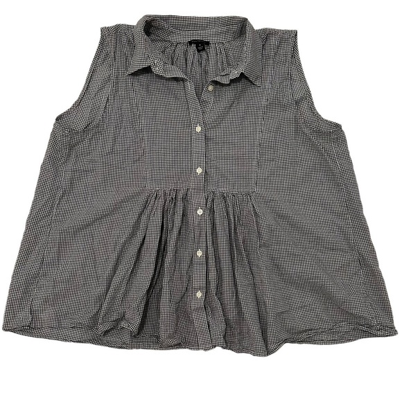 Ann Taylor Black and White Gingham Plaid Pleated Tunic Cotton Top 100% cotton - Picture 1 of 5